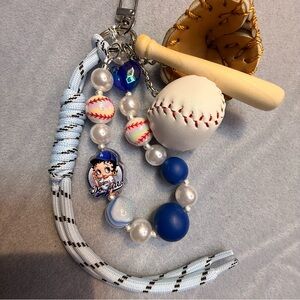 Baseball Themed Keychain with Blue and White Accents